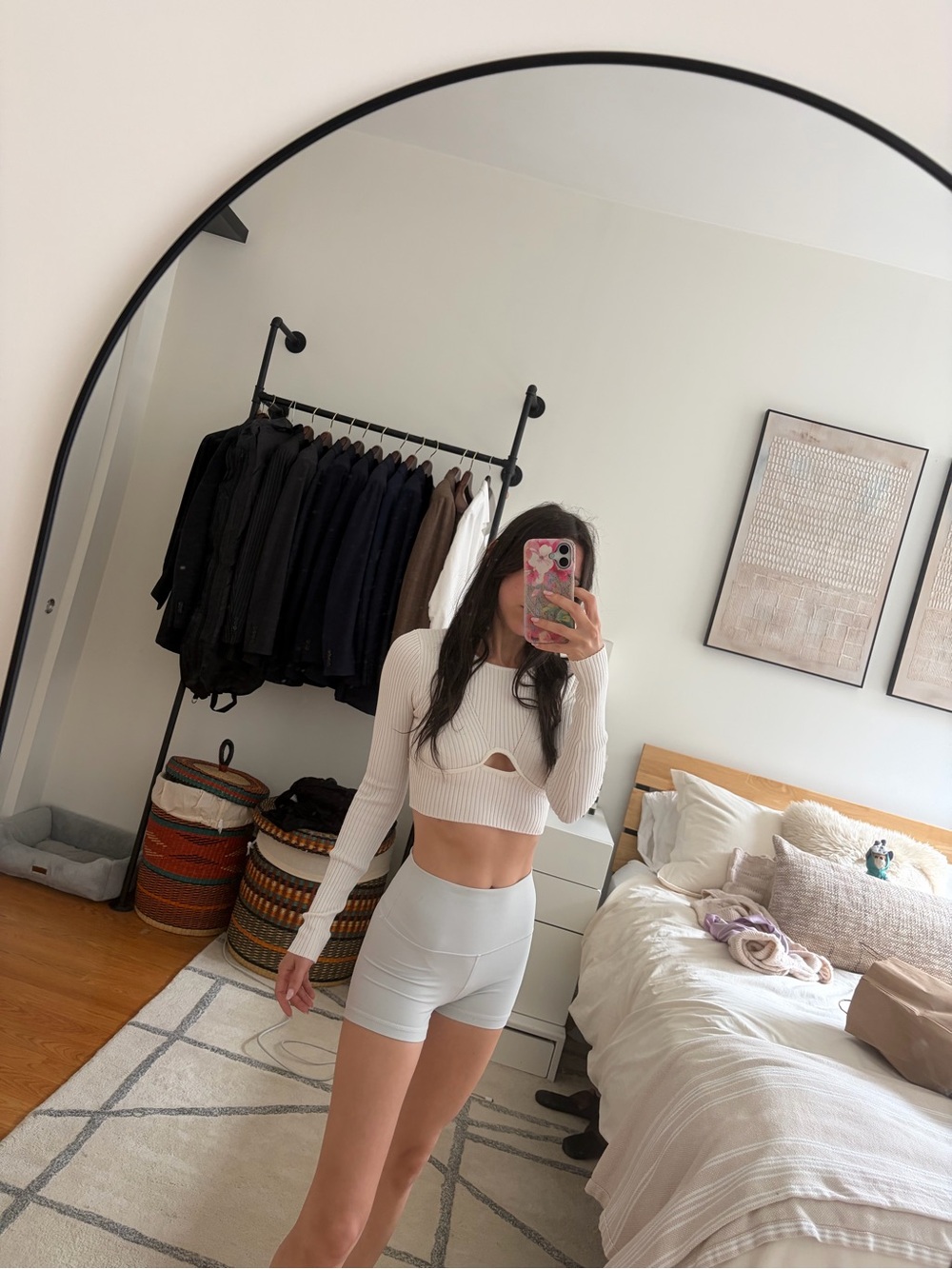 Ivory Ribbed Long-Sleeve Crop Top - Picture 3 of 4